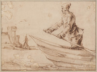 H 104
<br/>
Man staand aan de riem van een roeiboot
<br/>
<em>Bella, Stefano della (1610-1664) - toegeschreven aan</em>